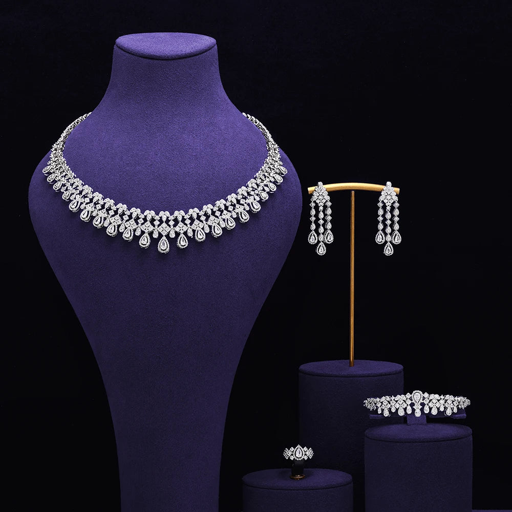Bridal Zirconia Full Jewelry Set for Ladies Party Luxury Dubai Nigeria CZ Crystal Wedding Necklace Set