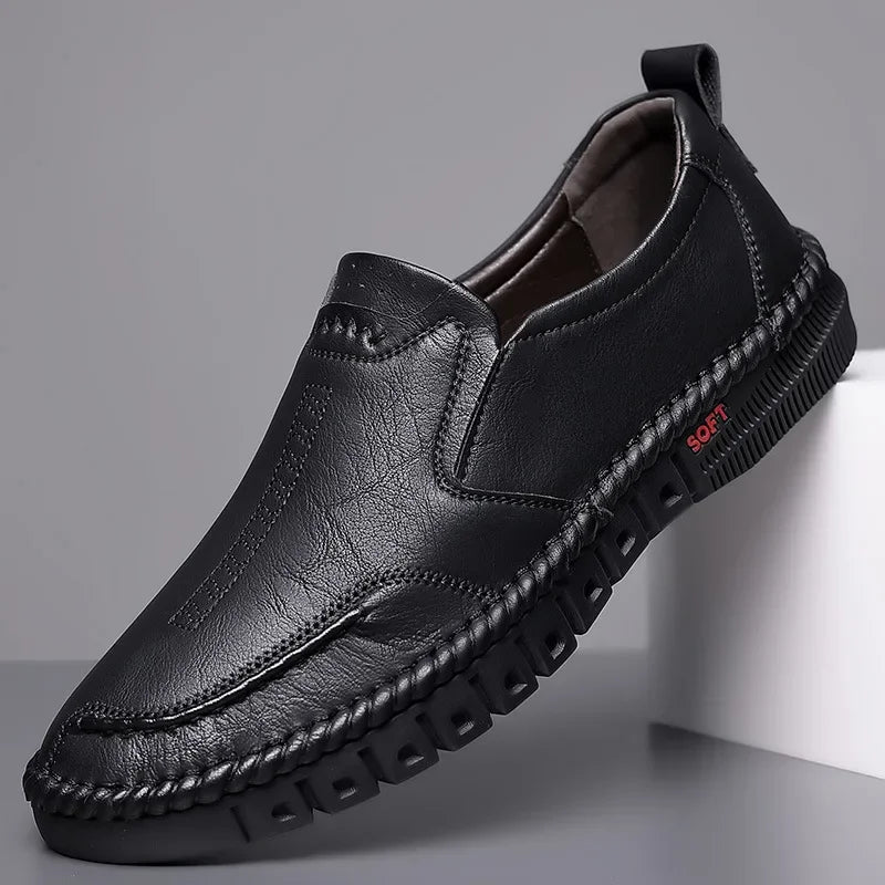 Sapatos Masculinos de Couro Genuíno Costurados à Mão – Calçado Casual Durável para Uso Diário