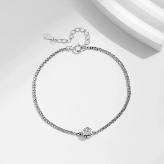 0.25CT Moissanite Bezel Setting Bracelet For Women Diamond 925 Sterling Silver Elegant Chain Bracelet Wedding Jewelry