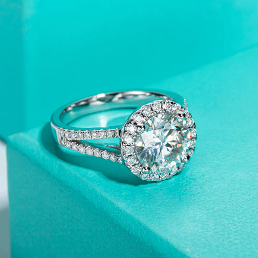 3ct Round Cut D Color Moissanite Halo Engagement Ring 18K Gold Plated Luxury Wedding Band Rings Jewelry Women Wholesale