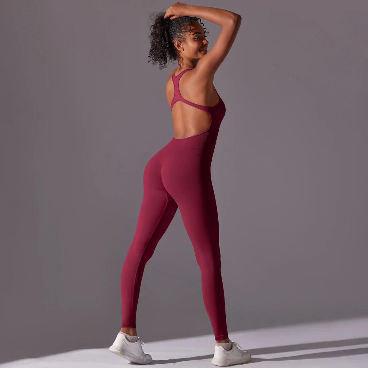 Backless Yoga Bodysuit Women Sports Jumpsuit Fitness Sportswear Workout Set Solid Color Seamless Butt Lifting Yoga Bodysuit