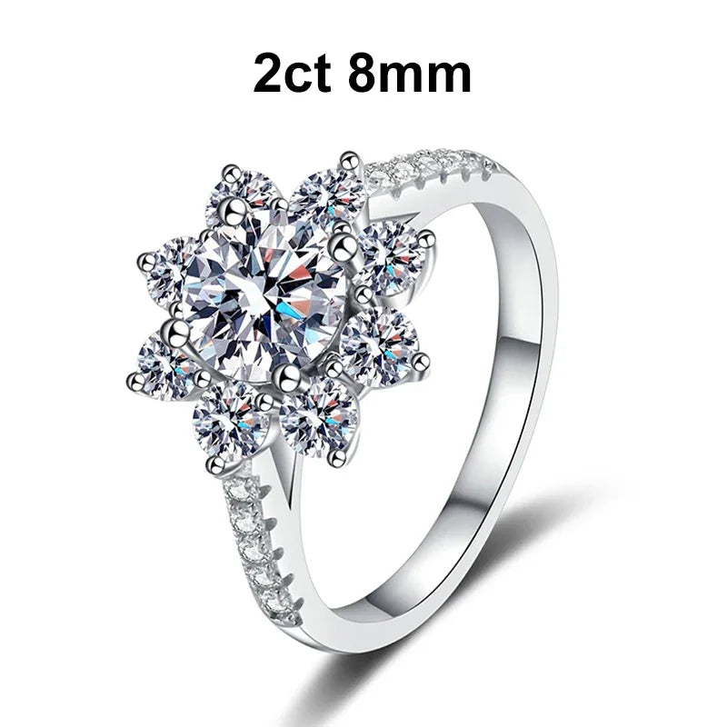 1ct 2ct Moissanite Eternity Ring 925 Sterling Silver with Gold Plated Wedding Flower Lab Diamond Rings For Women Jewelry