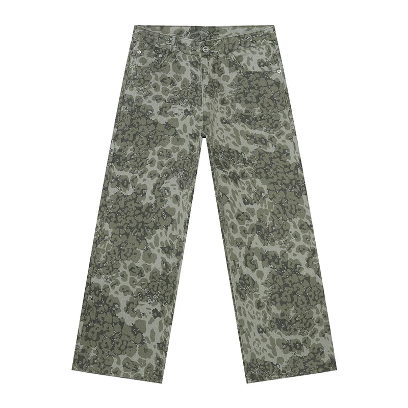 Tide Camouflage Jeans Men's Ins Loose Straight Wide Leg Casual Denim Pants Loose Male Trousers 12C2036
