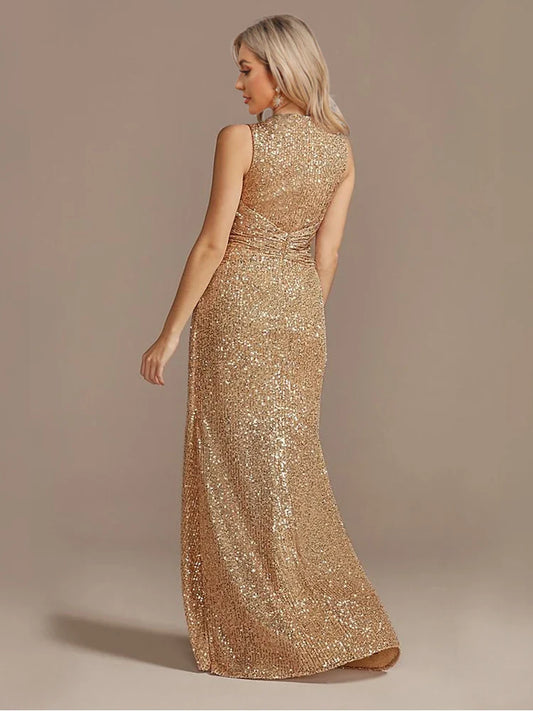 Luxury Floor Length V-Neck Evening Dresses Elegant Slit Party Women 2025 Wedding Sequins Formal Cocktail Prom Gowns