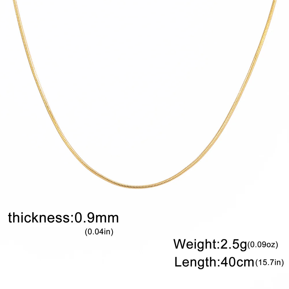 Round Snake Chain Necklace for Women Men Stainless Steel Link Chain 0.9mm 1.2mm 2mm Chains Choker Fashion Jewelry Gifts
