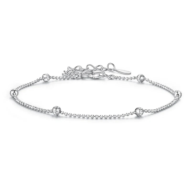 925 Sterling Silver Adjustable Beads Bracelet Carved Round Charm Wrist Chain for Girls Lightweight Cute Gift Fine Jewelry