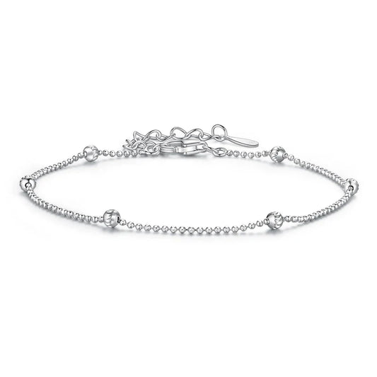 925 Sterling Silver Adjustable Beads Bracelet Carved Round Charm Wrist Chain for Girls Lightweight Cute Gift Fine Jewelry