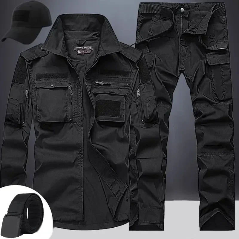 Summer Tactical Sets Mens Outdoor Breathable Multiple Pockets Combat Training Long Sleeve Shirts Cargo Pants Suits Male