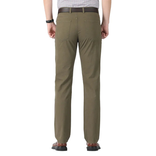 Dayton Olive Stretch Chinos:Mens Suit Pants Cotton Casual Stretch Male Trousers Long Straight High Quality Dress Pants 40 42 44