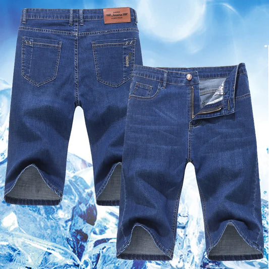 Summer Men Denim Shorts New Style Thin Embroidery Business Casual Straight Short Jeans Male Brand Clothing Black Blue