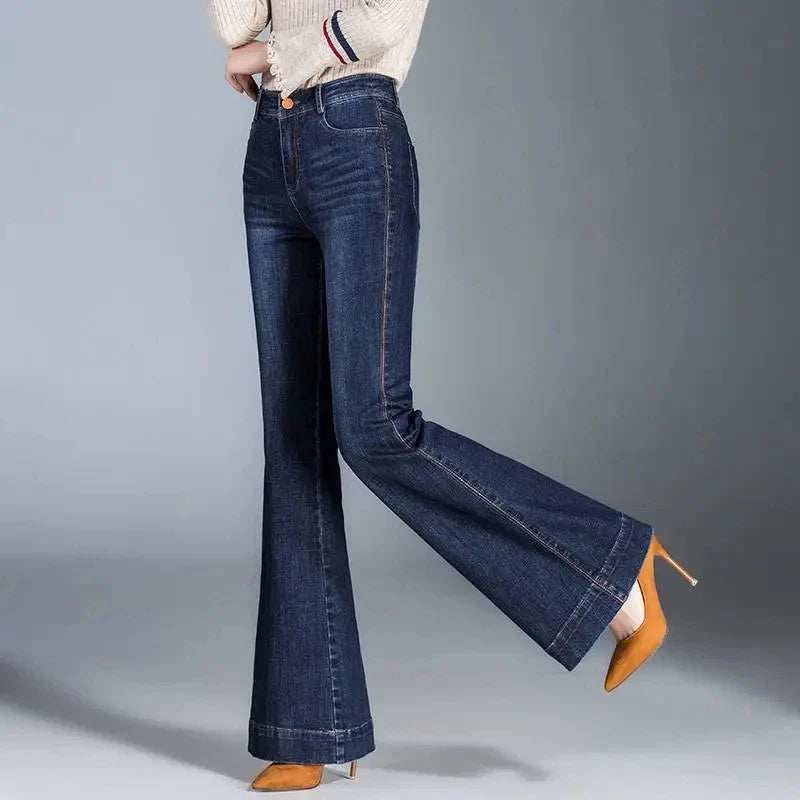 High waisted Elastic Denim Pants Female Casual Trousers