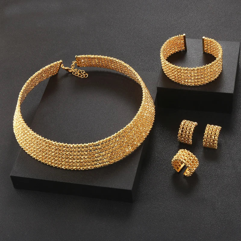 luxury Unique African Bangle Ring Set Jewelry Sets For Women Wedding Cubic Zircon Crystal CZ Dubai Bridal Jewelry Set