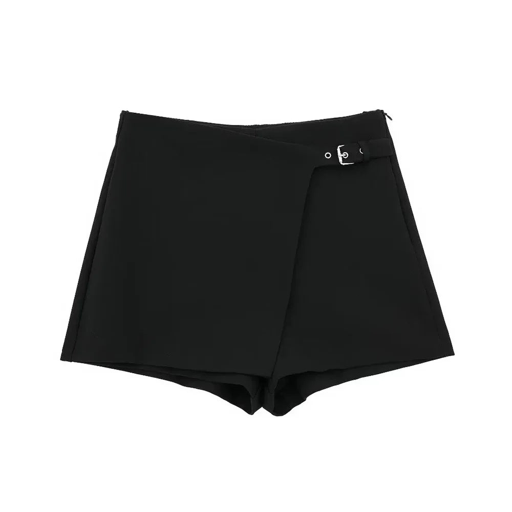 Women Fashion Solid Bandage Side Zipper Mini Skirts Shorts Vintage High Waist Female Chic Lady Shorts