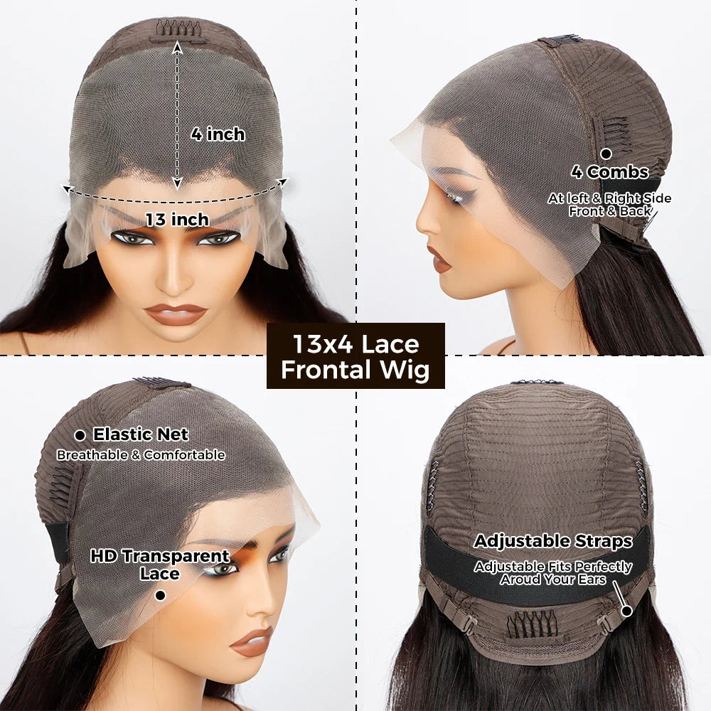 Reddish Brown Straight 13x4 HD Lace Front Human Hair Wigs Brazilian Remy Pre Plucked 30 inch Colored Lace Frontal Wig for Women