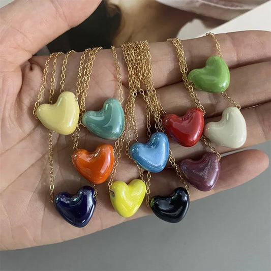 1 PC Fashion Love Heart Choker Necklace Various Color Gift Necklace Golden Color Link Chain Neck Jewelry