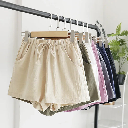 Women's Cotton Linen Shorts - High Waist Summer Sports Shorts, Solid Color Casual Basic Pants, Plus Size Fashion Black Shorts