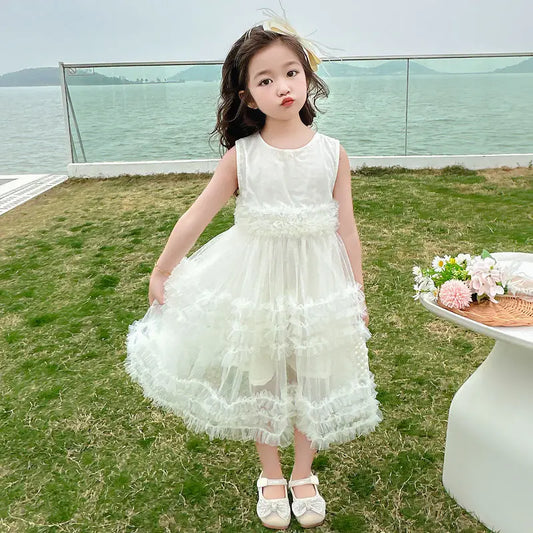 Girl's Dress Summer New Children's Sleeveless Yarn Dress Fluffy Dress Girl's Fashionable Baby Princess Dress