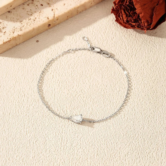 0.8CT D VVS1 Pear Cut Moissanite Bracelets for Women Simple Elegant Wedding Fine Jewerly Dainty Pure S925 Silver Chain