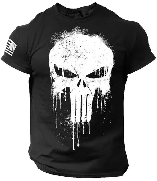 Summer Vintage Men's T Shirt Militar Skull Print Tees Casual Short Sleeve Pullover Oversized Man Clothing Outdoor O Neck T-Shirt