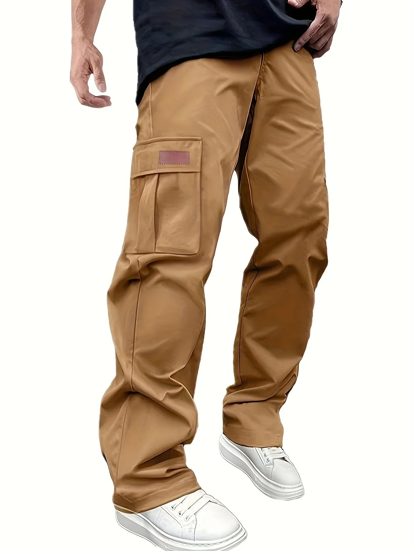2025new men's workwear pants, European and American men's loose straight casual pants, men's workwear pocket pants