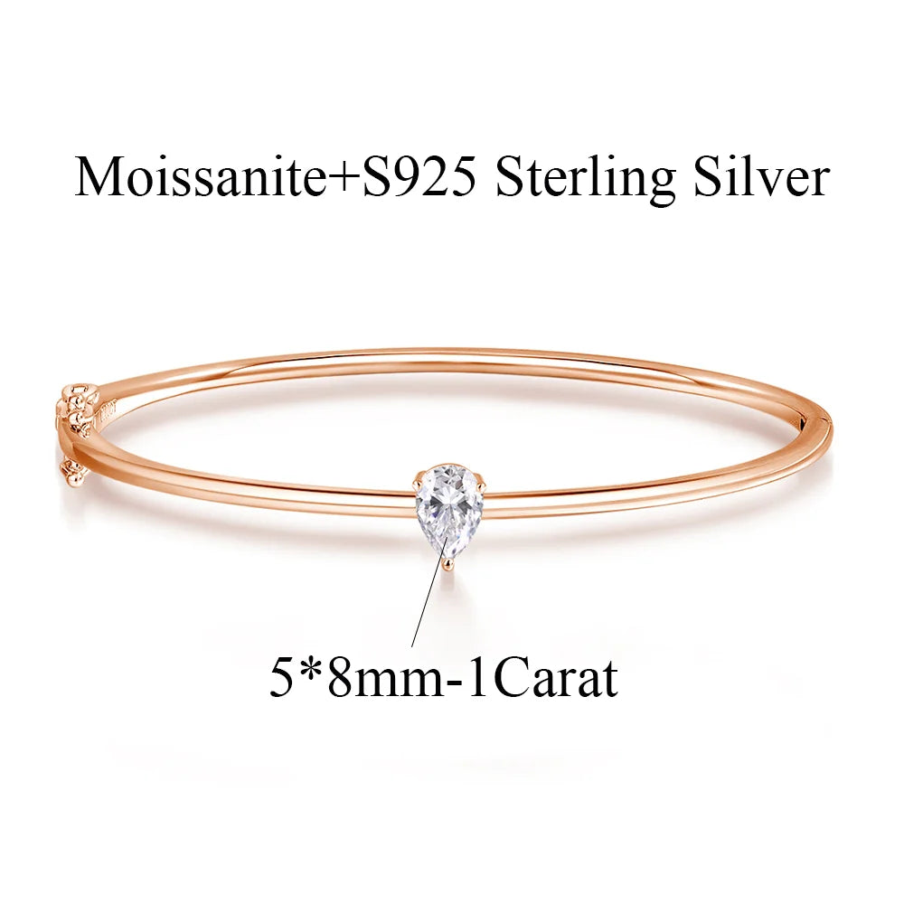 Certified 1CT Pear Cut Moissanite Bangles S925 Silver Solitaire Lab Diamond Bracelet for Women Fine Party Wedding Jewelry