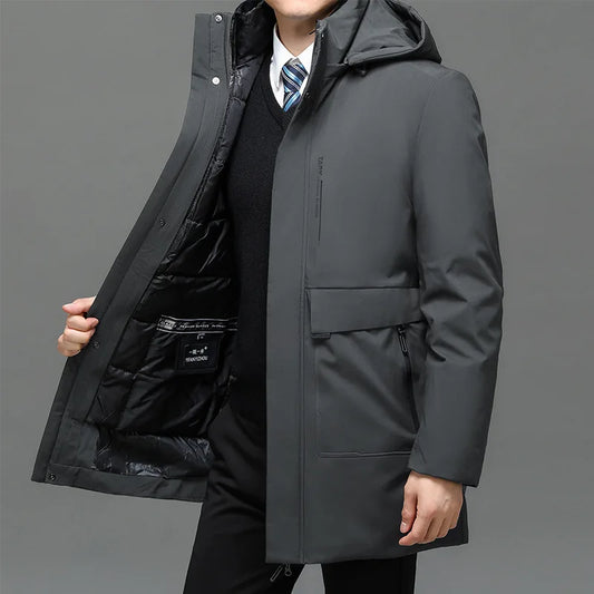Business Men Thick Winter Big Hood Collar Warm Parka Waterproof Windproof NEW -40 Degrees Top Quality White Duck Down Jacket Men