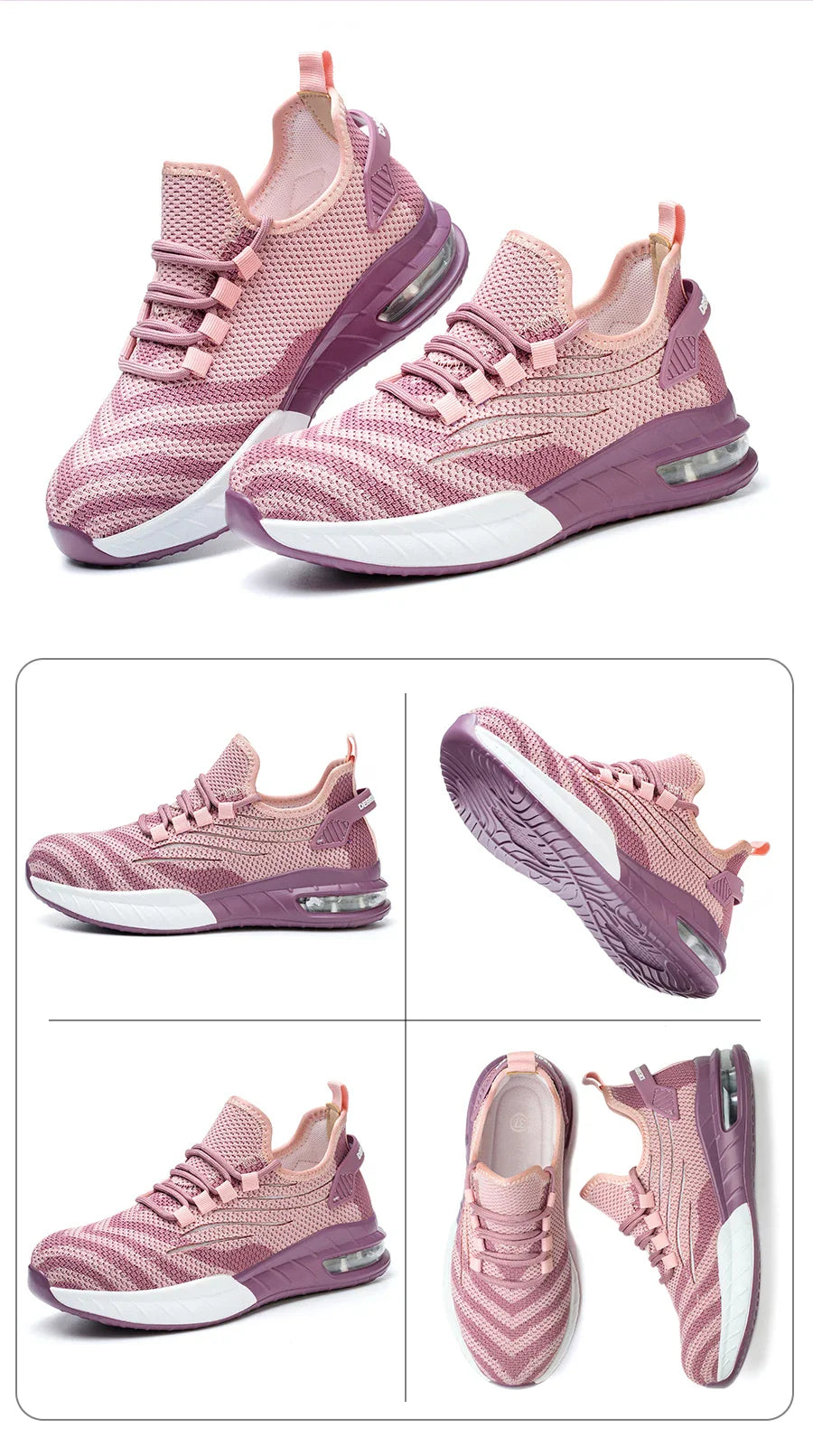 Ladies Safety Shoes Steel Toe Anti- Crush Fashion Pink Work Shoes Women's Footwear Comfortable Breathable for Office Use