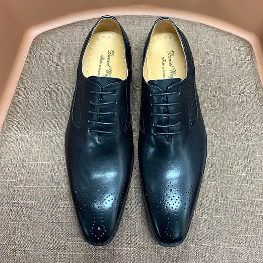 Luxury Men's Genuine Leather Oxford Shoes Snake Skin Print Black/Purple Lace-Up Square Toe Formal Dress Shoes
