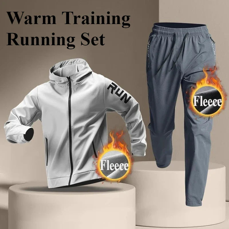 Fleece Warm Running Sportswear Set Men's Autumn and Winter Fitness Wear Fast Dry Clothes Training Morning Run Outdoor Cycling