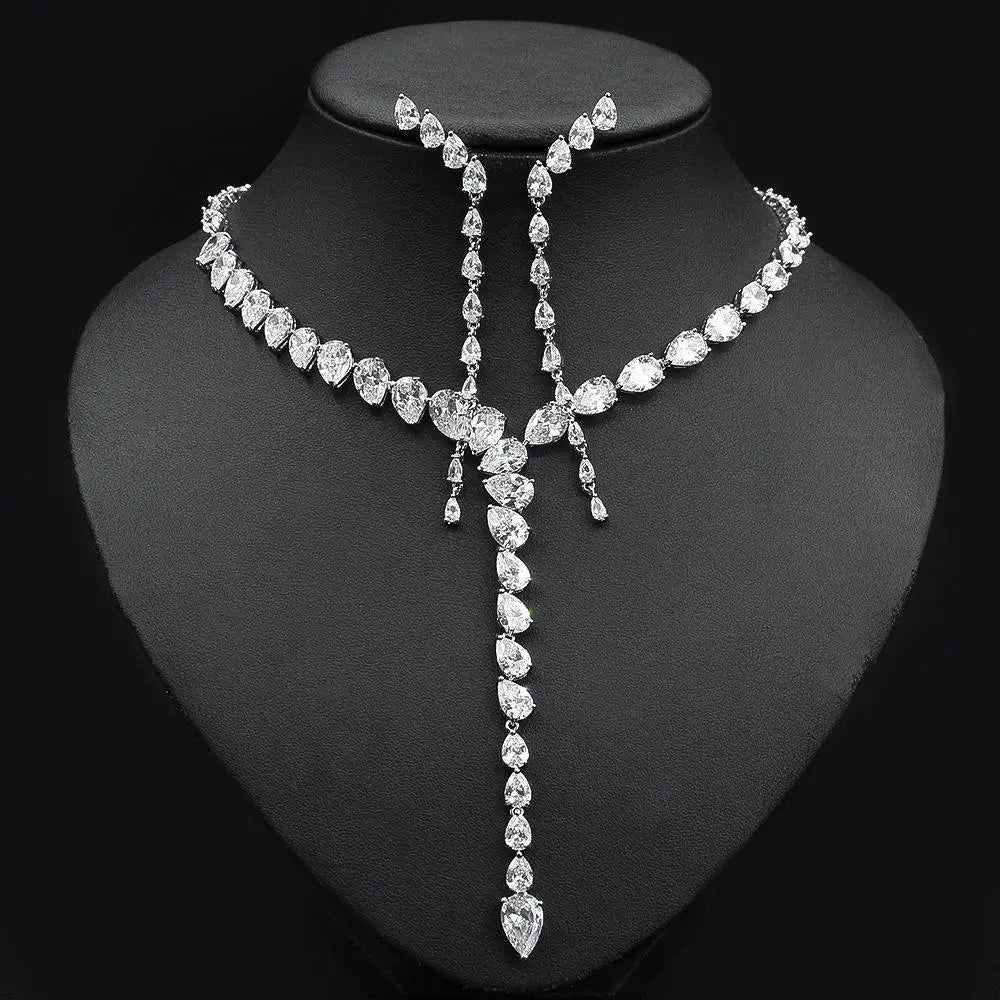 High Quality 2pcs Tassel Necklace and Earring 2 PCS Set Fashion European Bride Wedding Jewelry Set Accessories