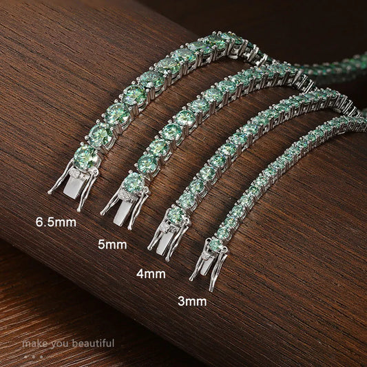 D VVS Original Green Moissanite Tennis Bracelets for Women Men Lab Diamond with GRA Wedding Jewelry 925 Sliver Bracelet