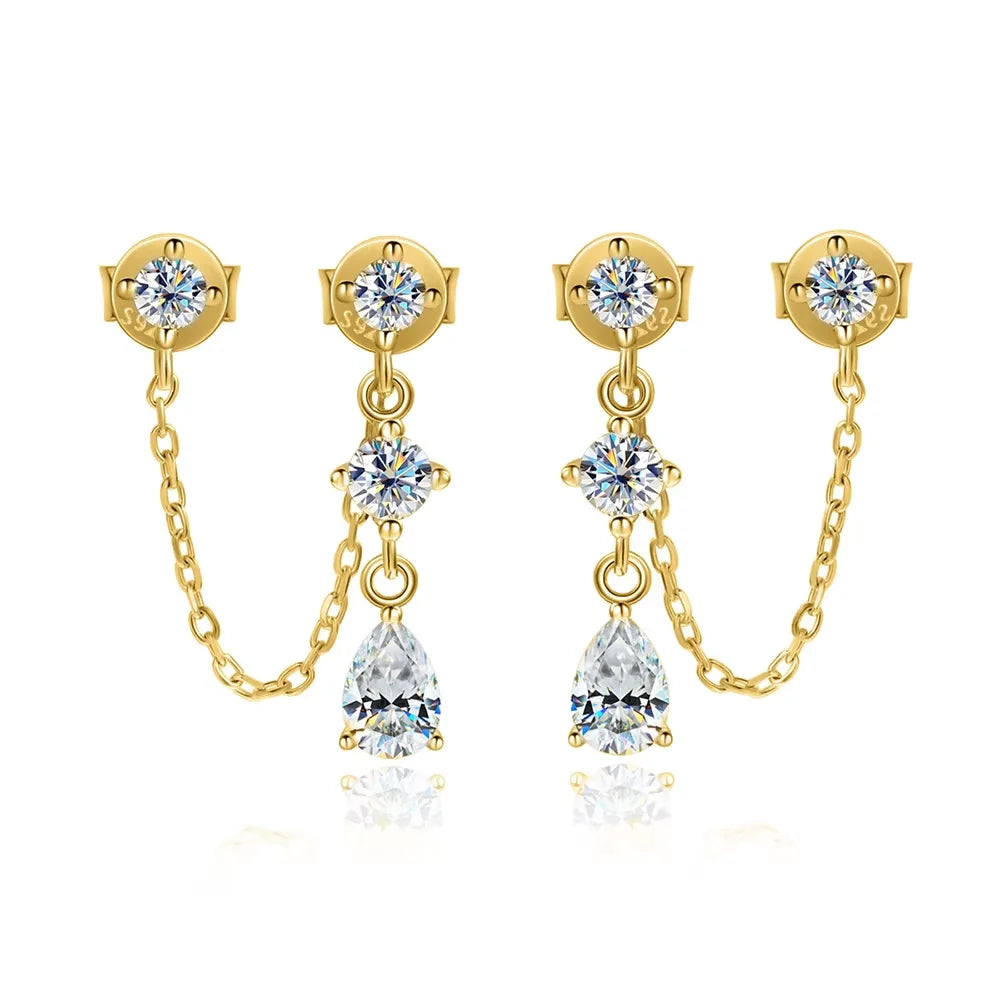 D VVS1 Moissanite Earrings for Women GRA Certified Pear Cut Pendant Tassel Earring Solid s925 Silver Dainty Ear Ring