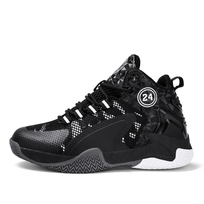 Trendy Breathable Basketball Shoes for Teen Young Outdoor Running Sneaker Black Children's Boy Casual Sport Walking Shoes