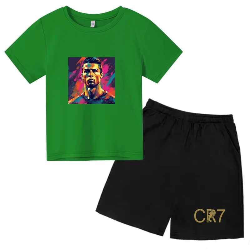 Summer Kids Ball Wear Creative Pattern Football Set T-shirt + Shorts Boys Girls 3-13 Years Old Sports Quick Drying T-shirt Set
