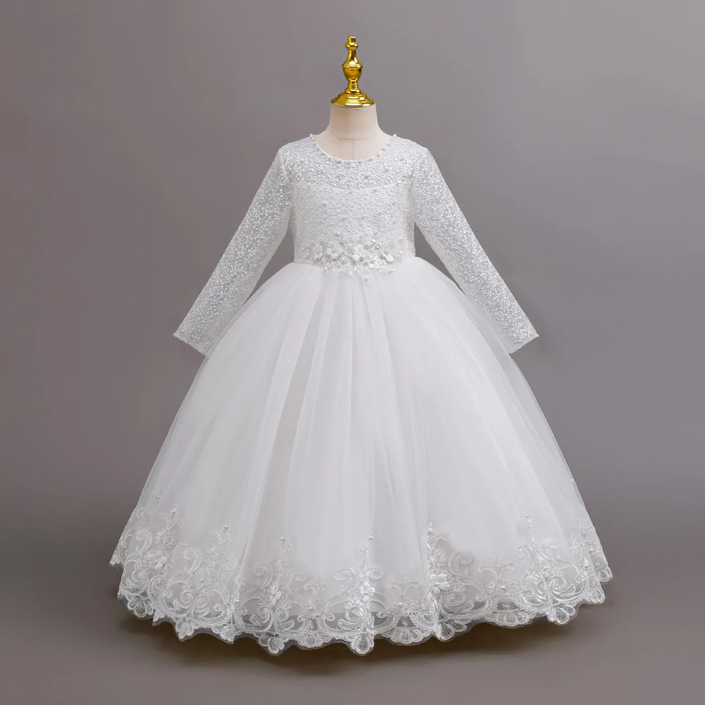 New Flower Girl Wedding White Lace Dress Elegant Girl Beauty Pageant Princess Long Dress 4-12-year-old Summer Children's Clothin