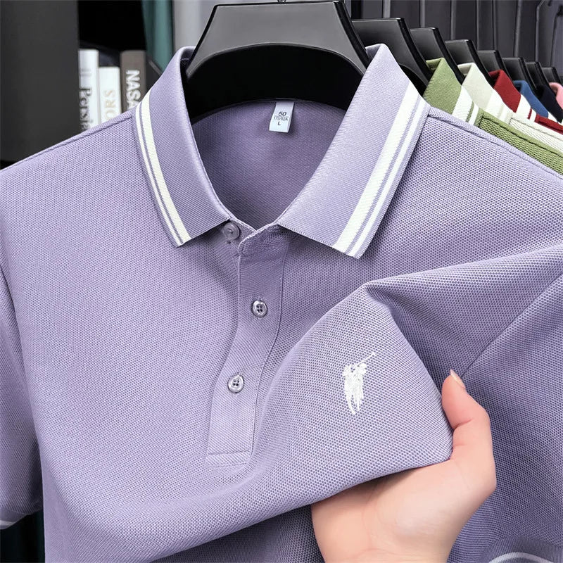 100% pure cotton short sleeve polo shirt high-end brand Paul Pony embroidered stripe summer luxurious breathable men's T-shirt