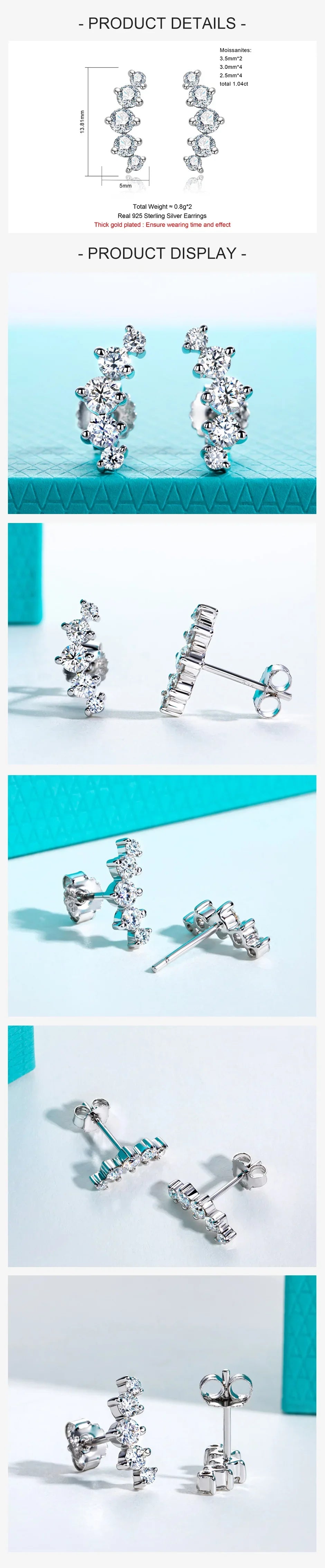 1.04cttw Moissanite Stud Earrings 925 Sterling Silver Gold Plated Lab Created Diamond Smile Earrings For Women Jewelry