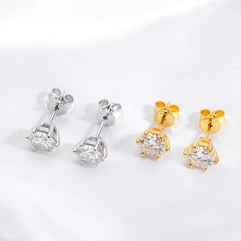 0.5-2CT D VVS1 Real Moissanite Stud Earrings for Women Lab Diamond Ear Studs 100% S925 Sterling Silver Plated 18K Gold
