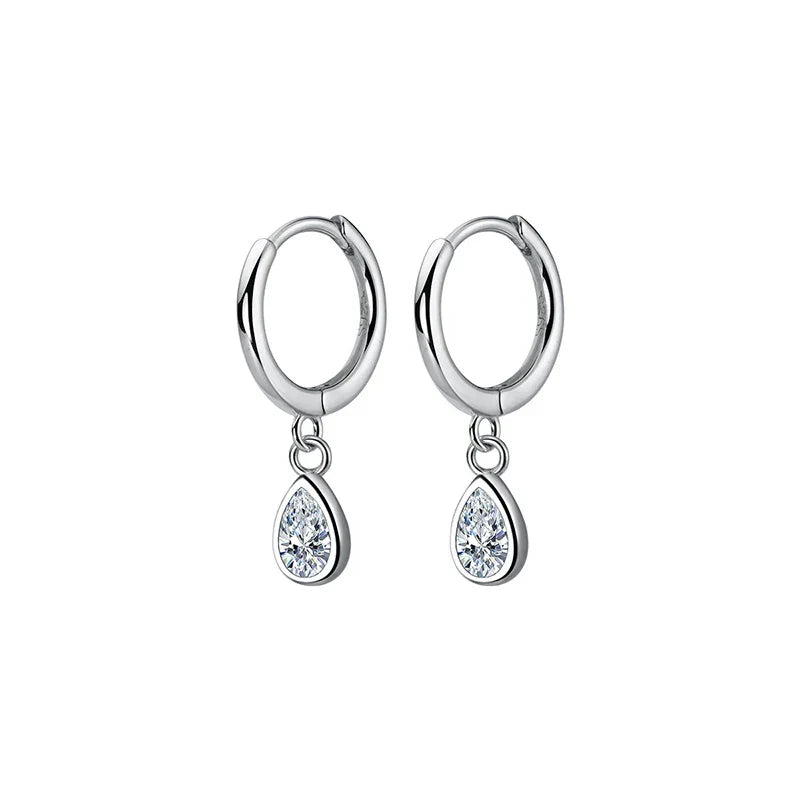 925 Sterling Silver Sweet Water Drop Zircon Huggies Pendant Earrings for Women Fashion Wedding Party Hoop Charm Jewelry