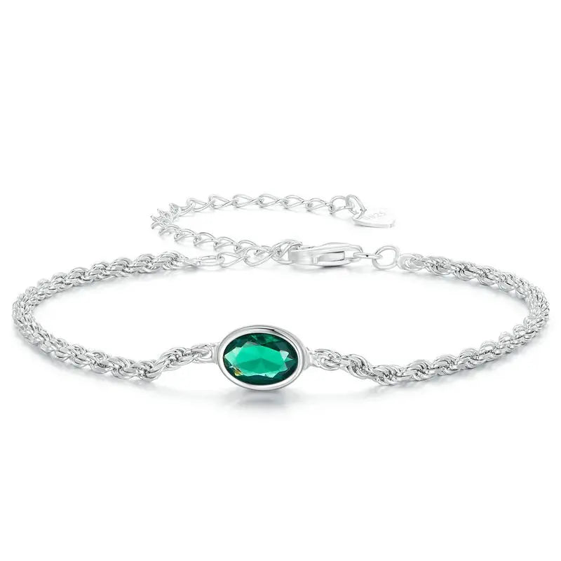 925 Sterling Silver Luxurious Green Zircon Chopin Bracelet for Women Birthday Anniversay Fine Jewelry Gift BSB116
