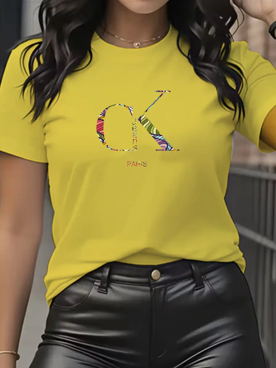 Summer luxury brand fashion cartoon letter print crew collar clothing short sleeve T-shirt trend women's summer Y2K top