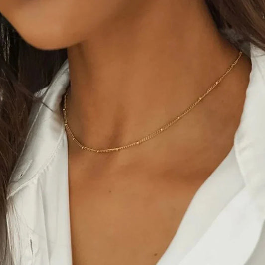 Stainless Steel Chain Necklace for Women Gold Color Thin Choker Bead Chain Necklace Jewelry Wholesale Dropshipping