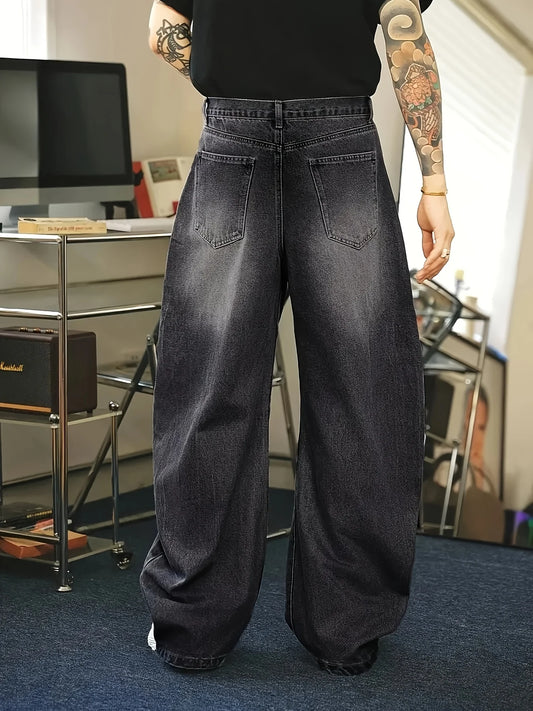 1 Calça Jeans Masculina Solta Americana Estilo Retrô Lanterna, para Uso Diário, Viagem, Casual, nas Cores Preta, Azul Claro, Azul Marinho