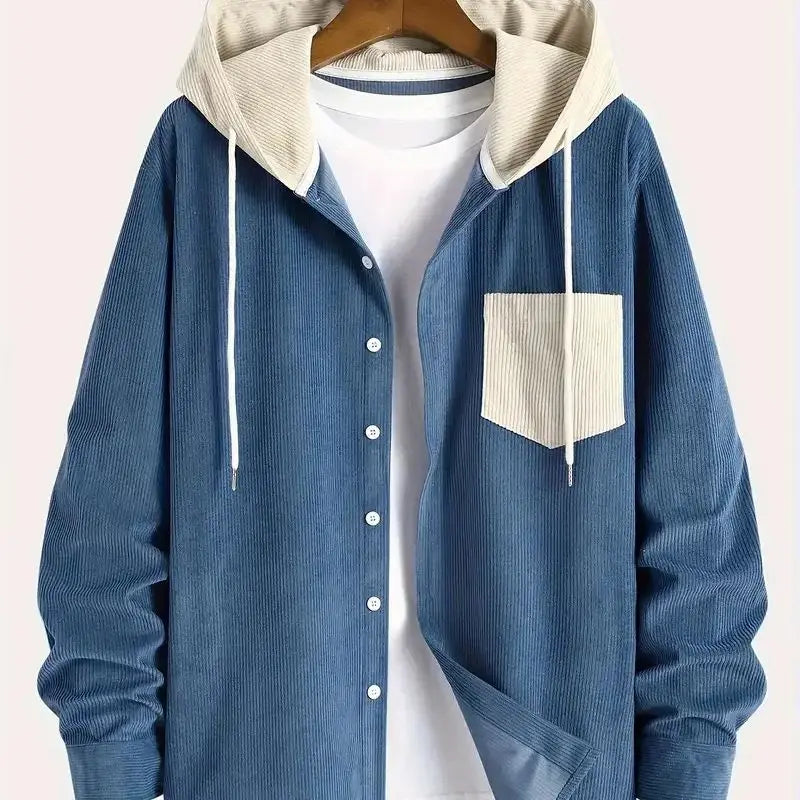 The 2025 new fashion trend spring and autumn corduroy hooded jacket is comfortable and casual for daily commuting for men