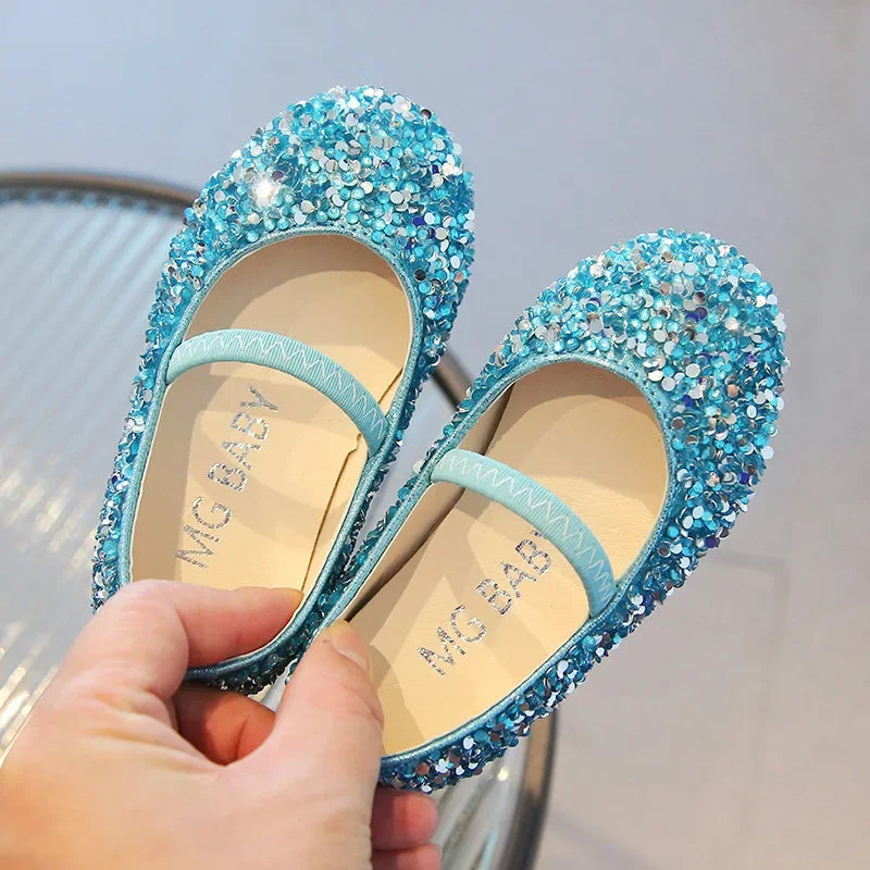 Children's 2025 new single shoe girls' fashion show sequined crystal shoes baby Baotou fashionable soft soled princess shoes