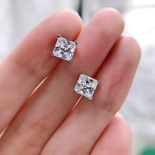 6x6mm Yellow Pink High Carbon Diamond Gemstone Earrings for Women 100% 925 Sterling Silver Classic Fine Jewelry Wholesale