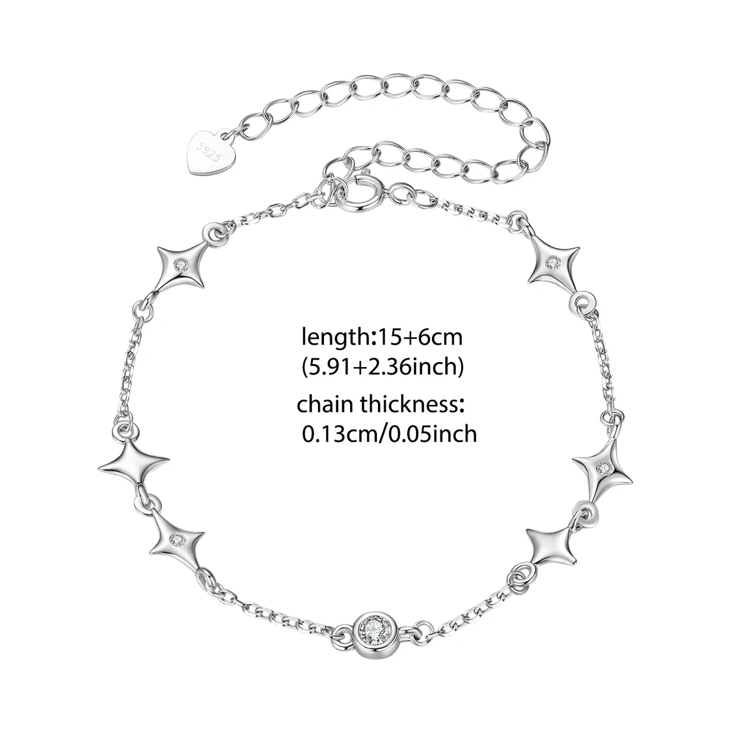 925 Sterling Silver Starry Bracelet Chain Adjustable Bezel CZ Link Chain Original for Women Dazzling Jewelry Summer Gift