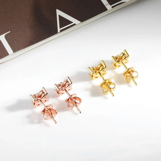 100% 925 Sterling Silver 0.1ct 3mm Moissanite Stud Earrings For Women 18K Gold Plated Sparkling Wedding Party Fine Jewelry