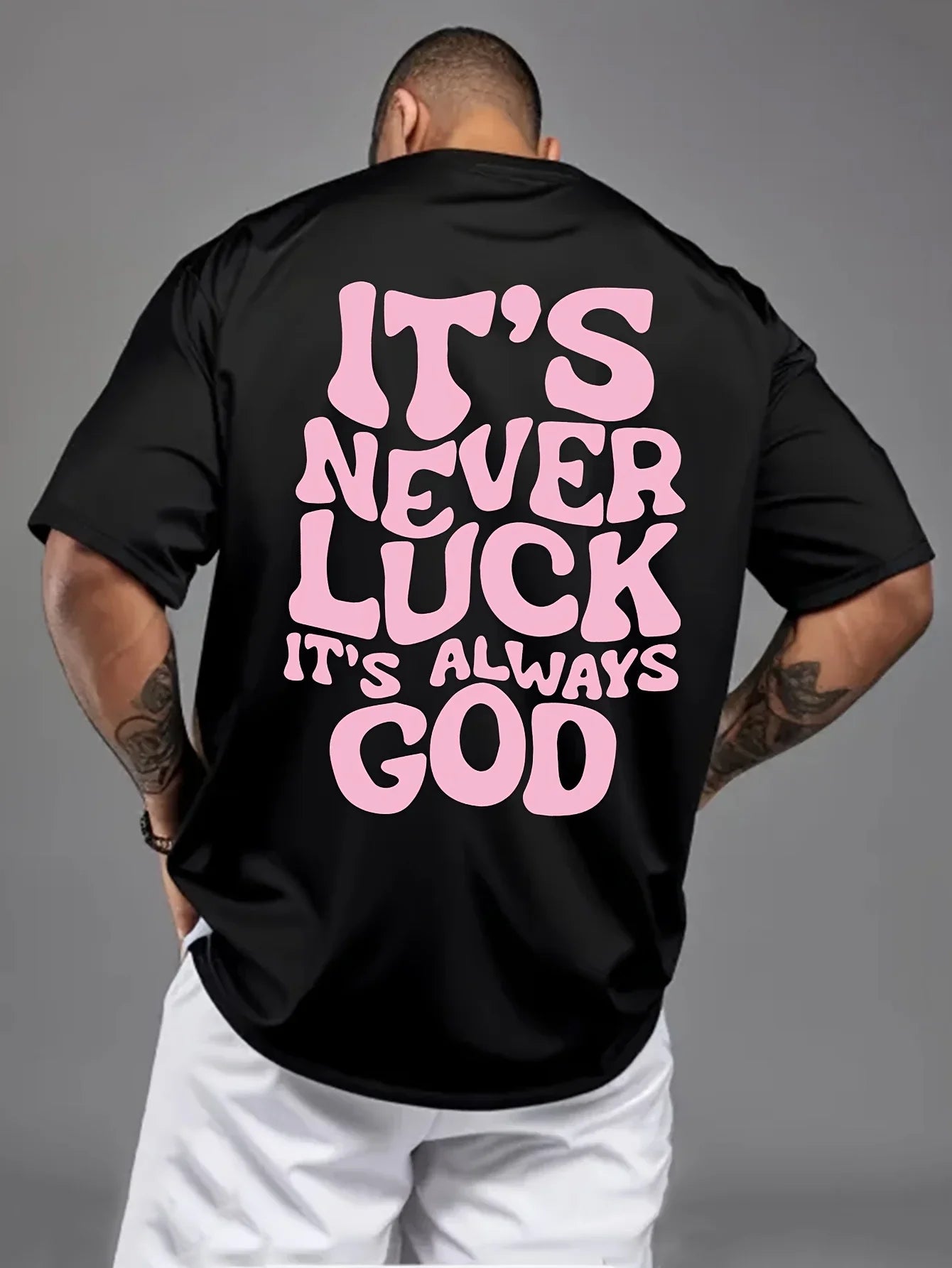 Fashionable Summer Men's God Luck Printed Comfortable Breathable Round Neck T-shirt Outdoor High Street Top
