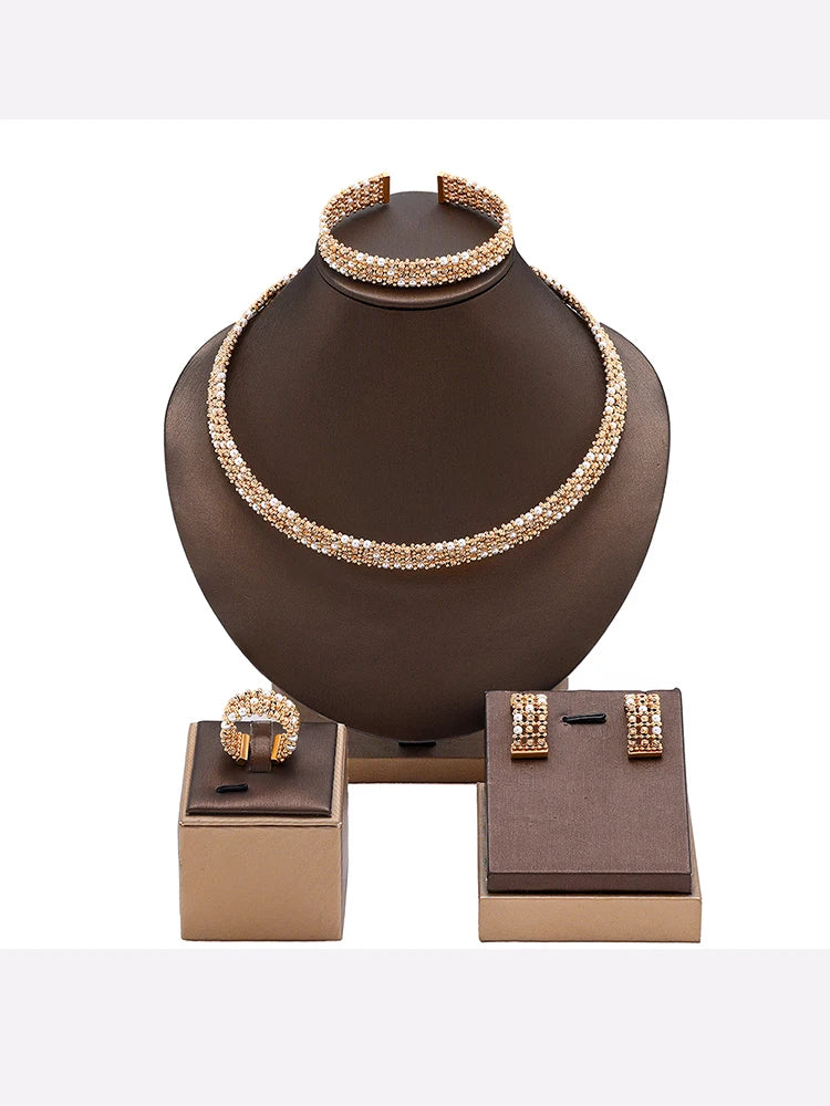 Dubai Casamento Nupcial Conjuntos Completos De Joias Para Mulheres Festa Luxo Nigéria Banhado A Ouro Contas Gargantilha Colar Conjunto De Joias